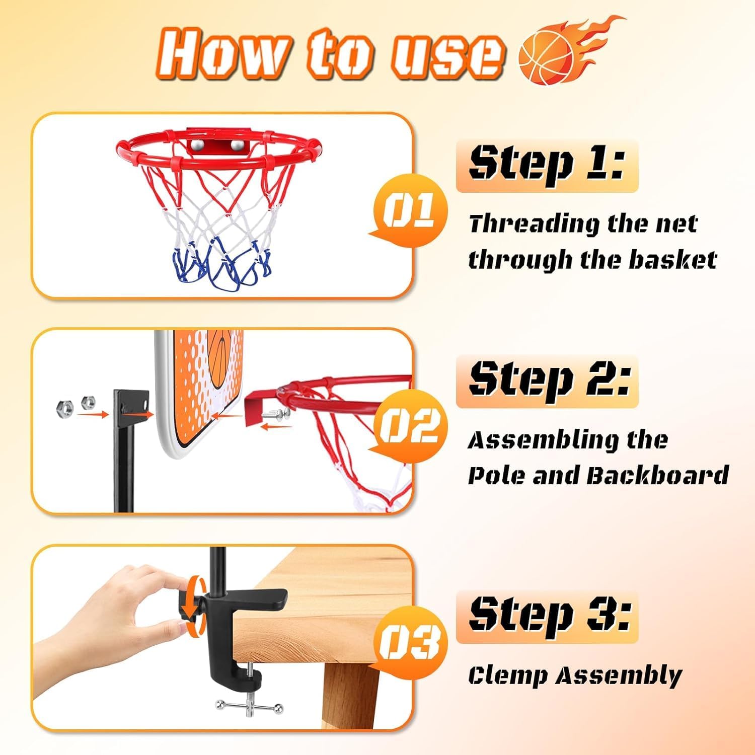 Mini canasta de basquetbol para escritorio juego con pelota y soporte - Imagen 3