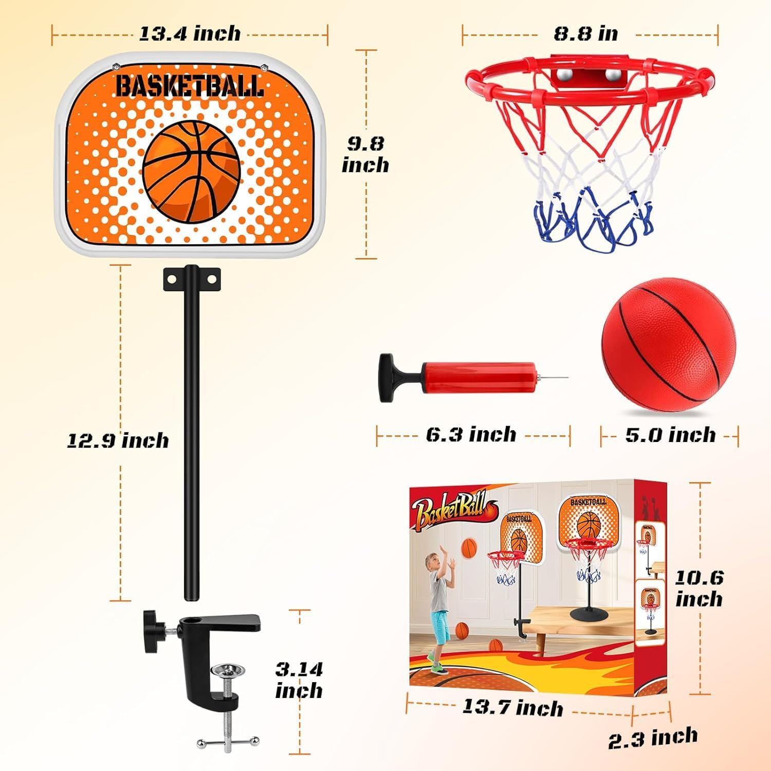 Mini canasta de basquetbol para escritorio juego con pelota y soporte - Imagen 2