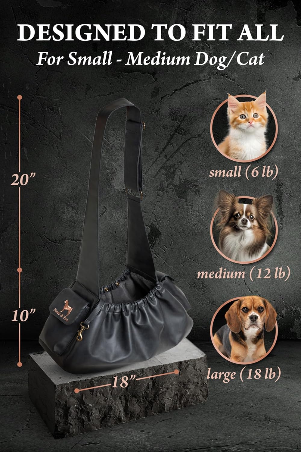 Noah & Paw Bolsa de Hombro para perros de 2.2 a 8 kg transportadora pequeña para gatos y perros - Imagen 2